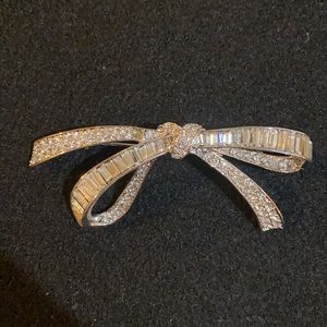 Nolan Miller Bow Rhinestone Baguette Brooch